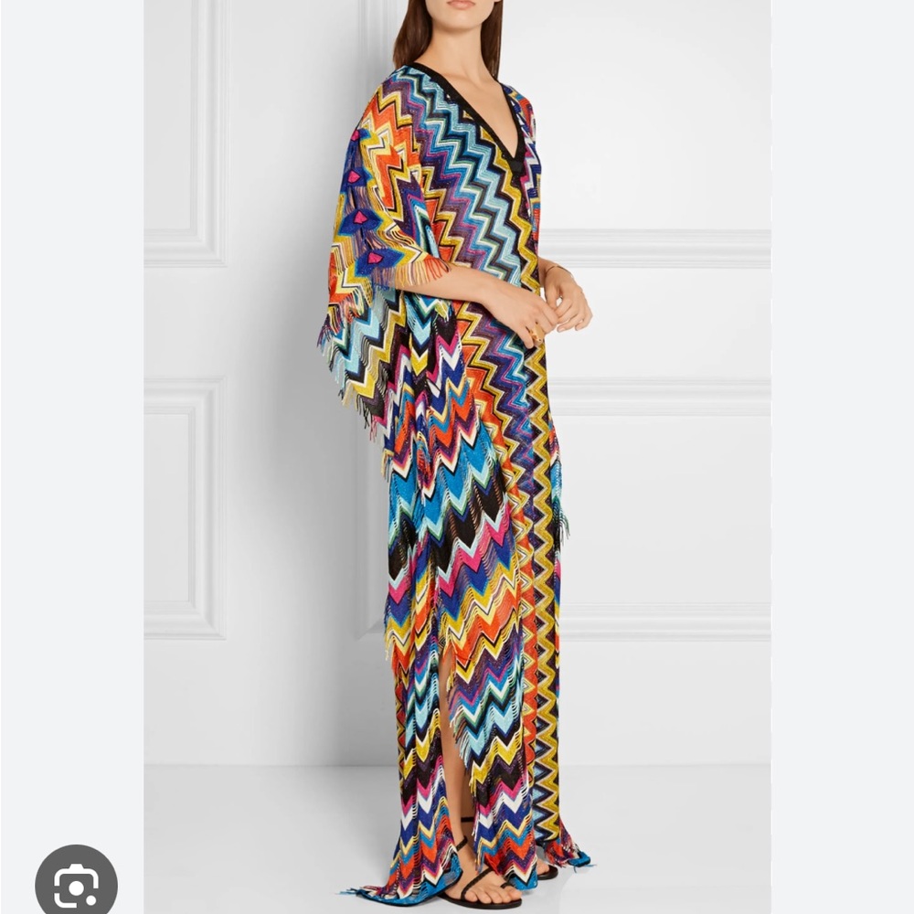 Missoni Mare Chevron Lurex Knit Fringed Maxi Dress Cover Up Kaftan
